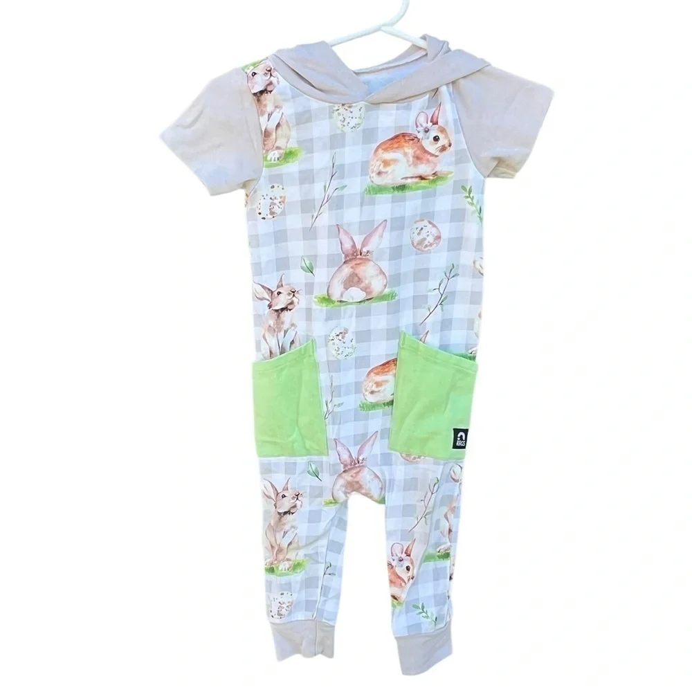 Rags to Raches Bunny Check One Piece Romper 6-12 Mos GUC